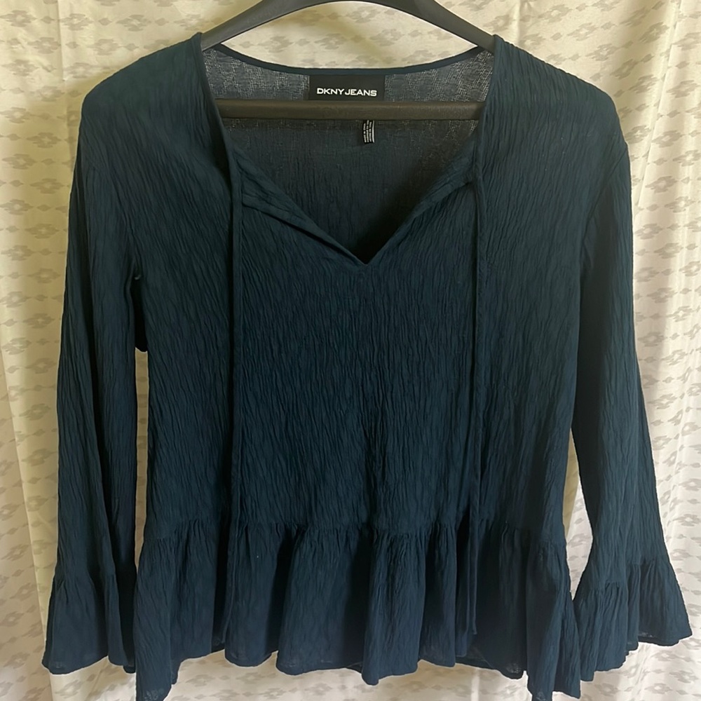Sheer long sleeve DKNY jeans blue blouse